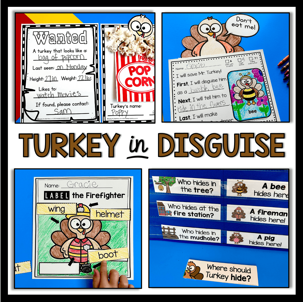 turkey trouble activities and crafts - free worksheets for